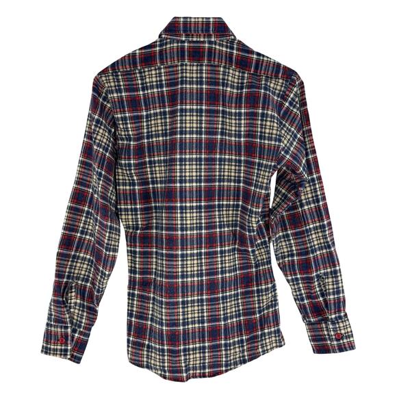 Vintage 70s Wrangler Flannel Shirt Womens Small Blue Red Plaid Western Rodeo - Picture 2 of 4